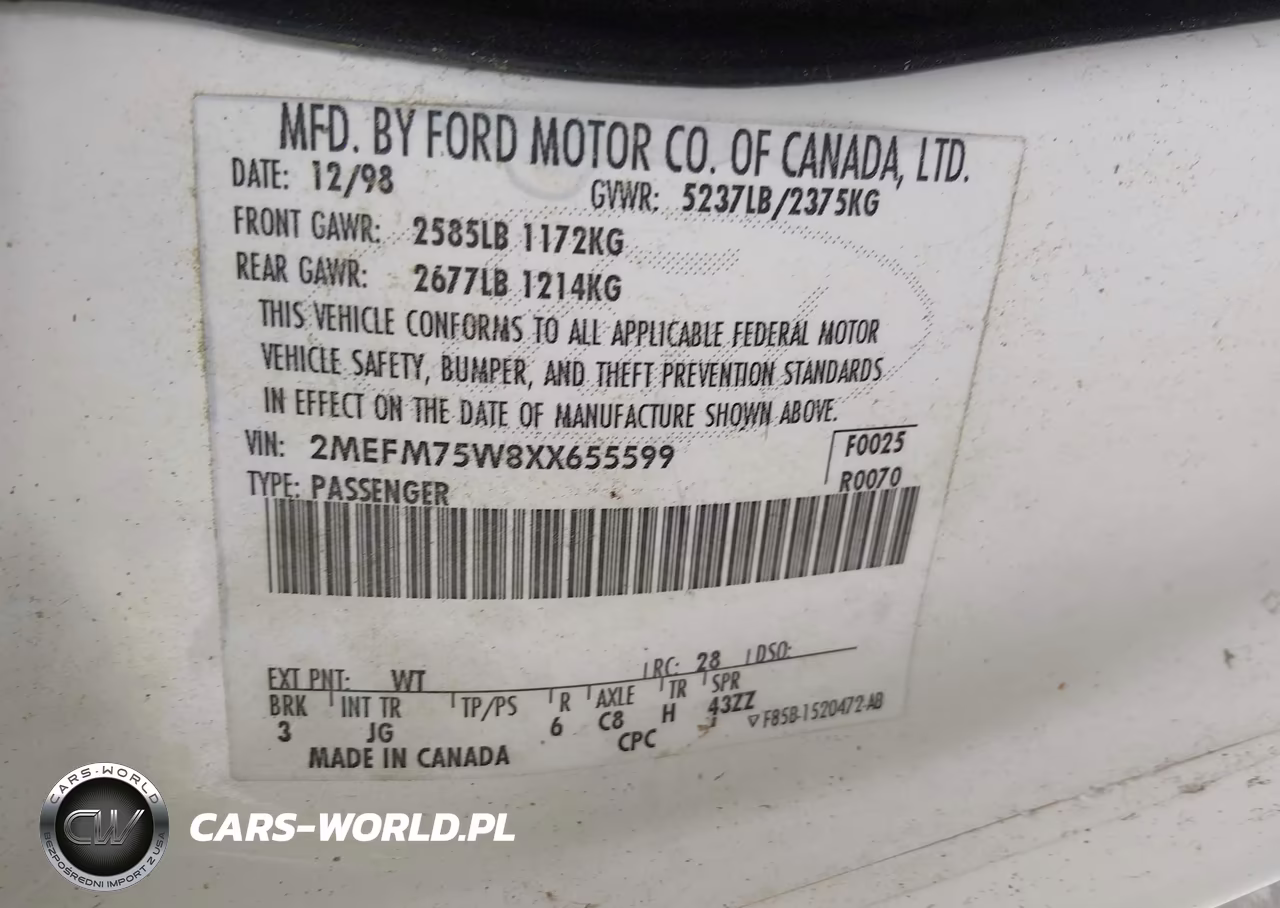 1999 Mercury Grand Marquis VIN:2MEFM75W8XX655599 - 9