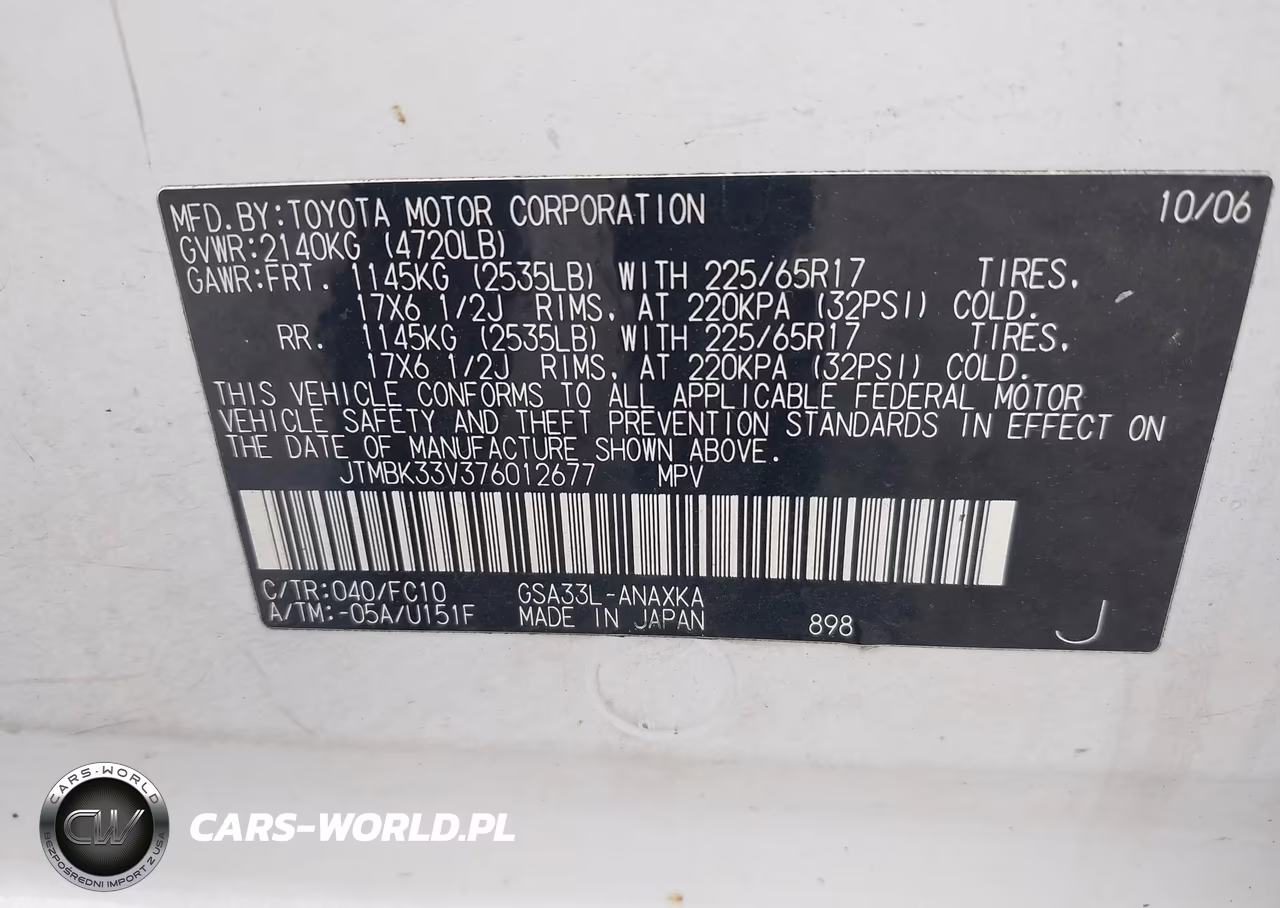 2007 Toyota Rav4 Base V6 (A5) VIN:JTMBK33V376012677 - 9
