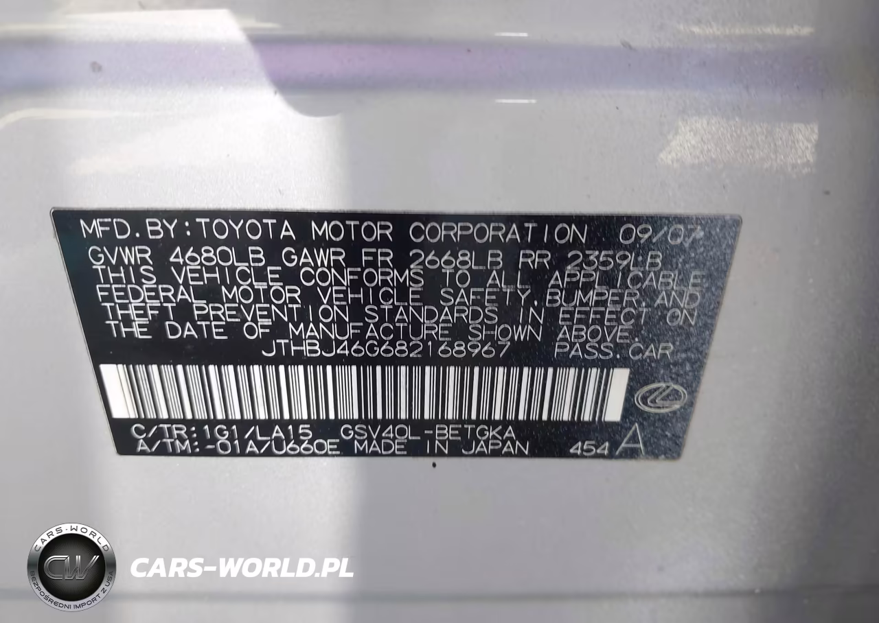 2008 Lexus Es 350 VIN:JTHBJ46G682168967 - 9