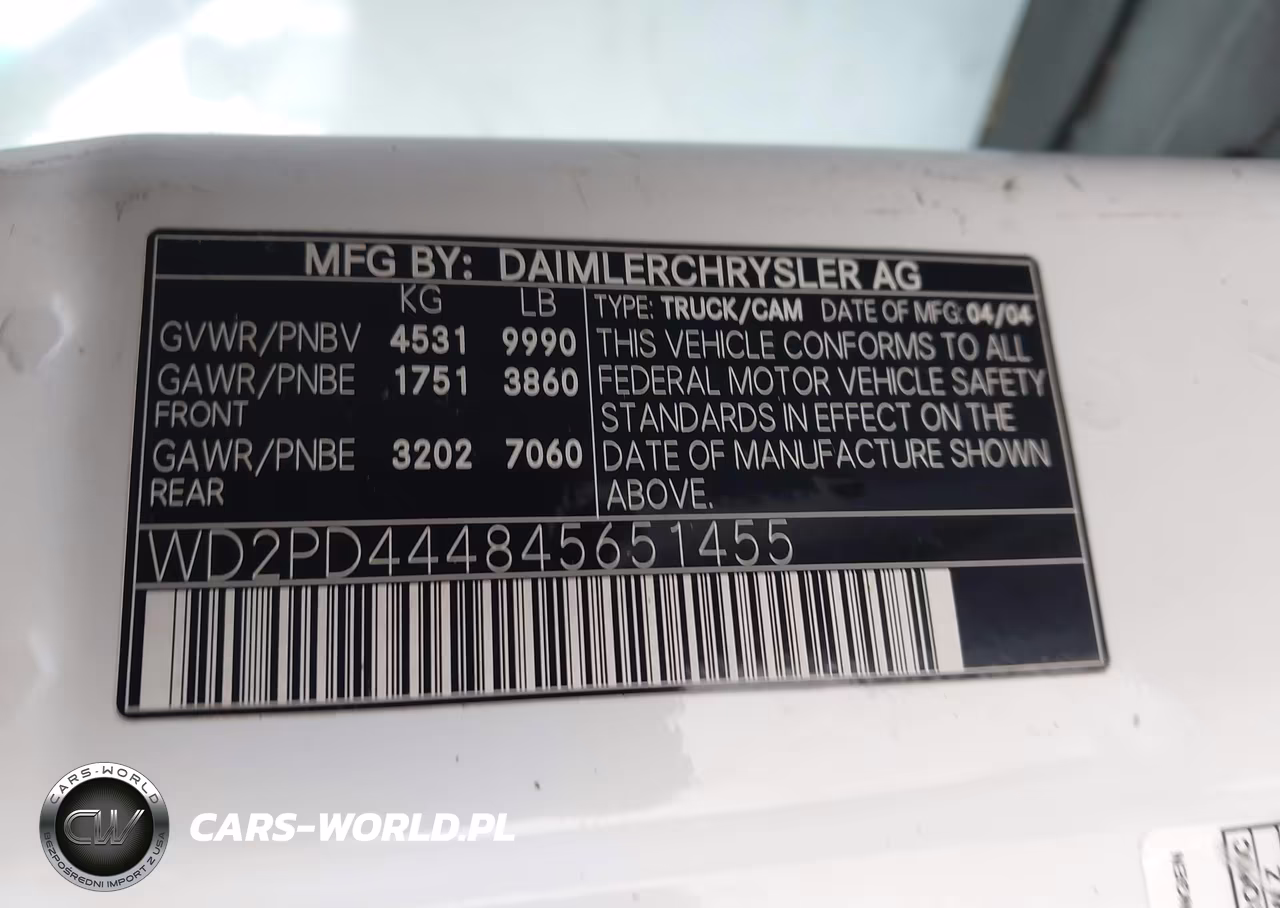 2004 Dodge Sprinter Van 3500 High Roof VIN:WD2PD444845651455 - 9