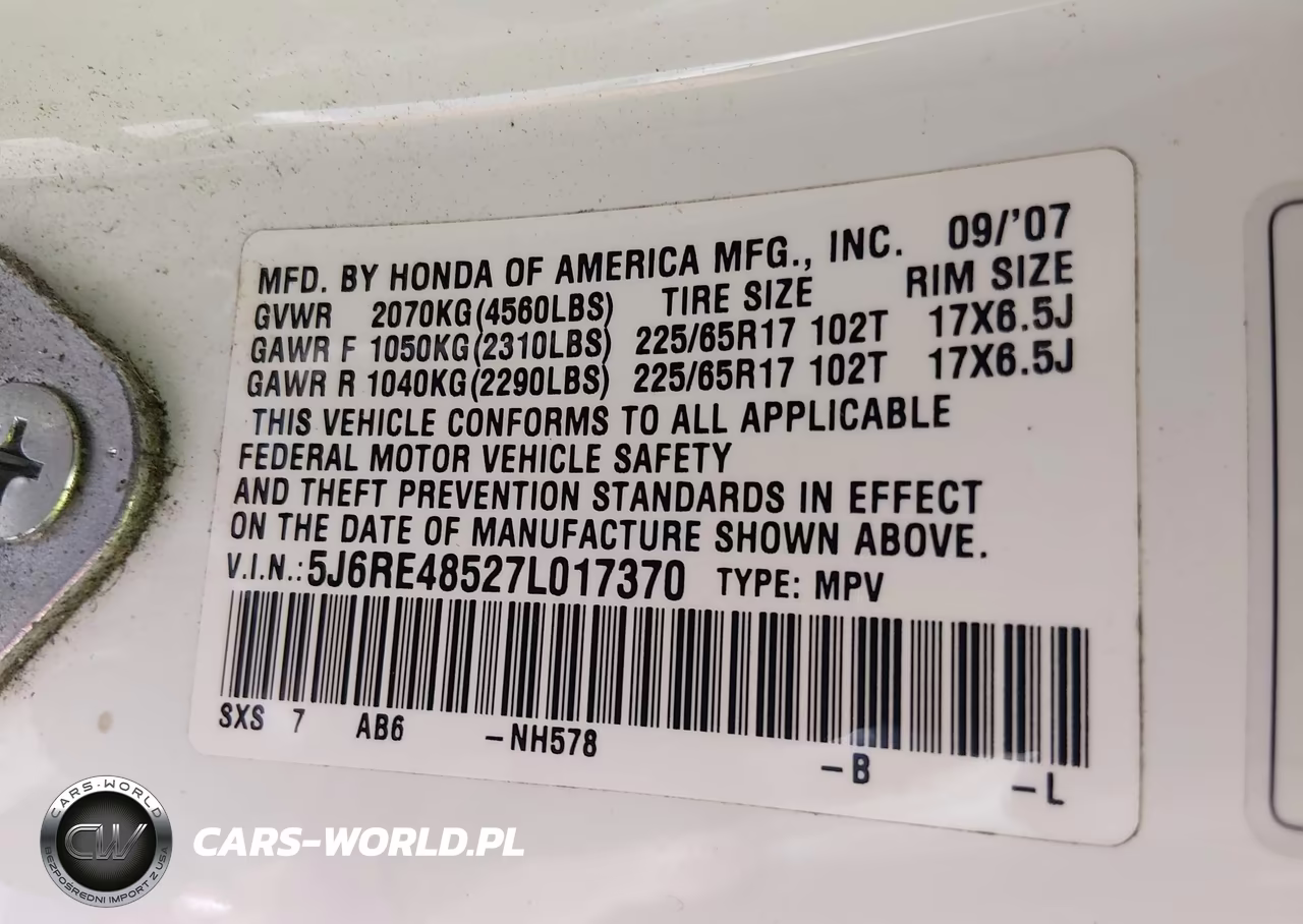 2007 Honda Cr-V Ex VIN:5J6RE48527L017370 - 9