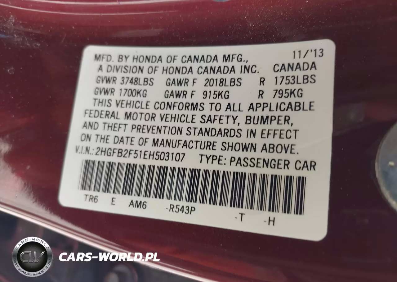 2014 Honda Civic Lx VIN:2HGFB2F51EH503107 - 9