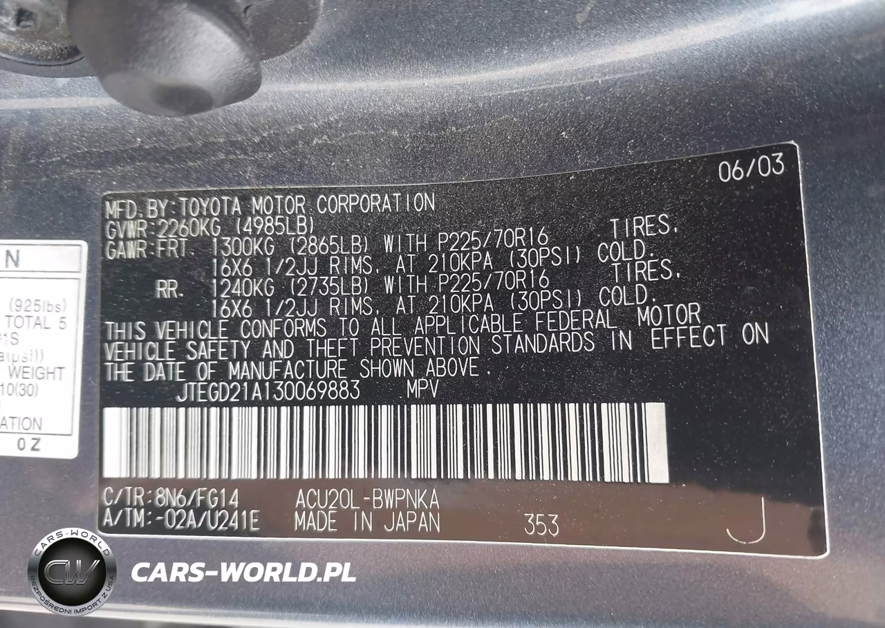 2003 Toyota Highlander VIN:JTEGD21A130069883 - 9