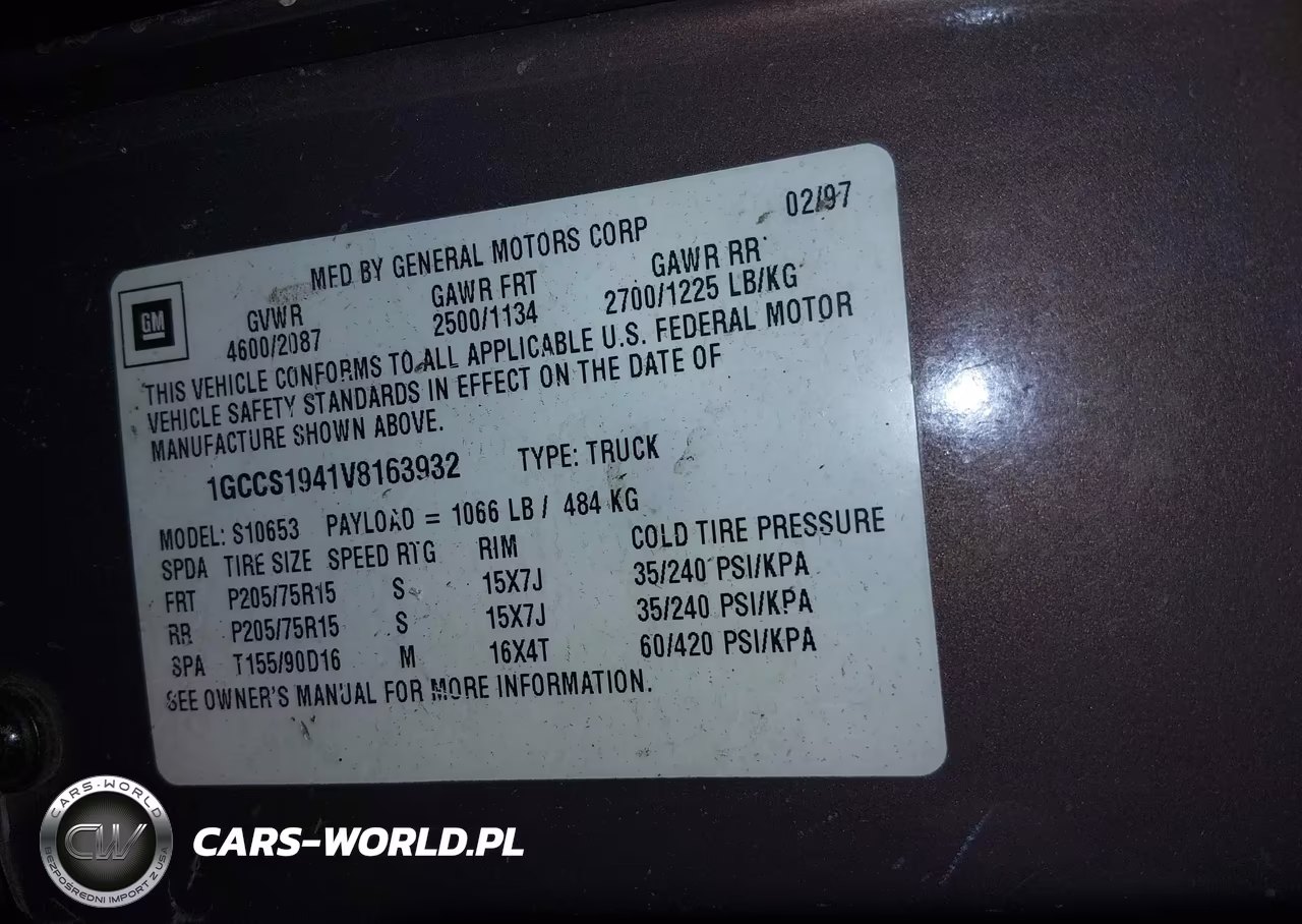 1997 Chevrolet S-10 Ls VIN:1GCCS1941V8163932 - 9
