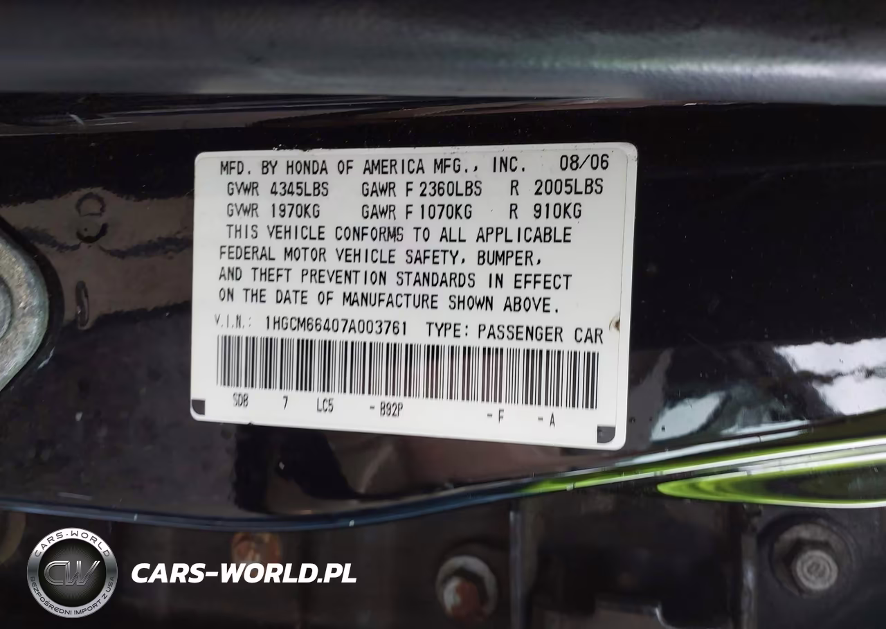 2007 Honda Accord 3.0 Se VIN:1HGCM66407A003761 - 9