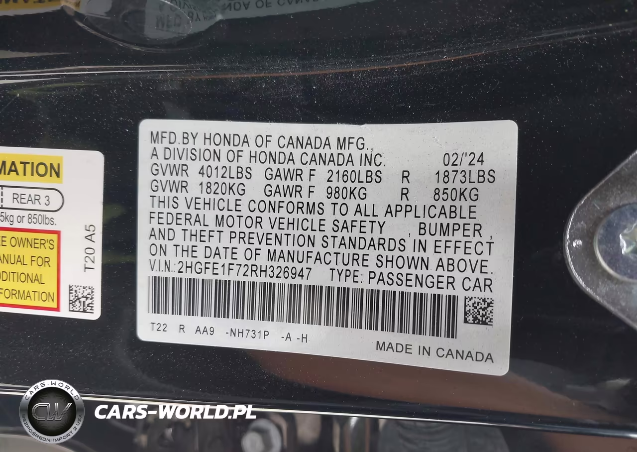 2024 Honda Civic Ex VIN:2HGFE1F72RH326947 - 9