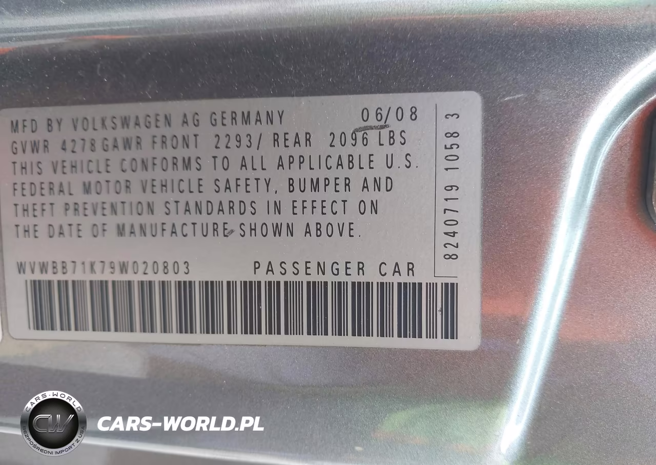 2009 Volkswagen Rabbit S VIN:WVWBB71K79W020803 - 9