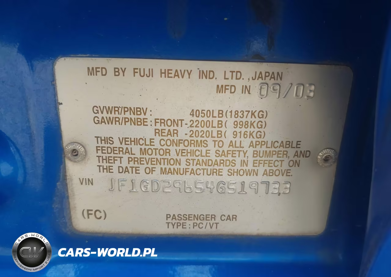 2004 Subaru Impreza Wrx VIN:JF1GD29654G519733 - 9
