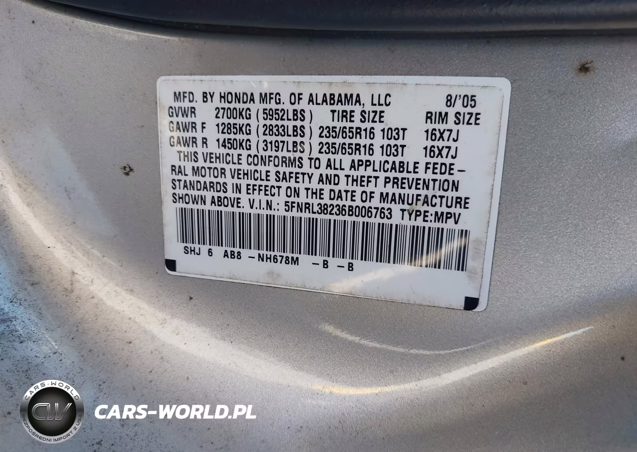 2006 Honda Odyssey Lx VIN:5FNRL38236B006763 - 9