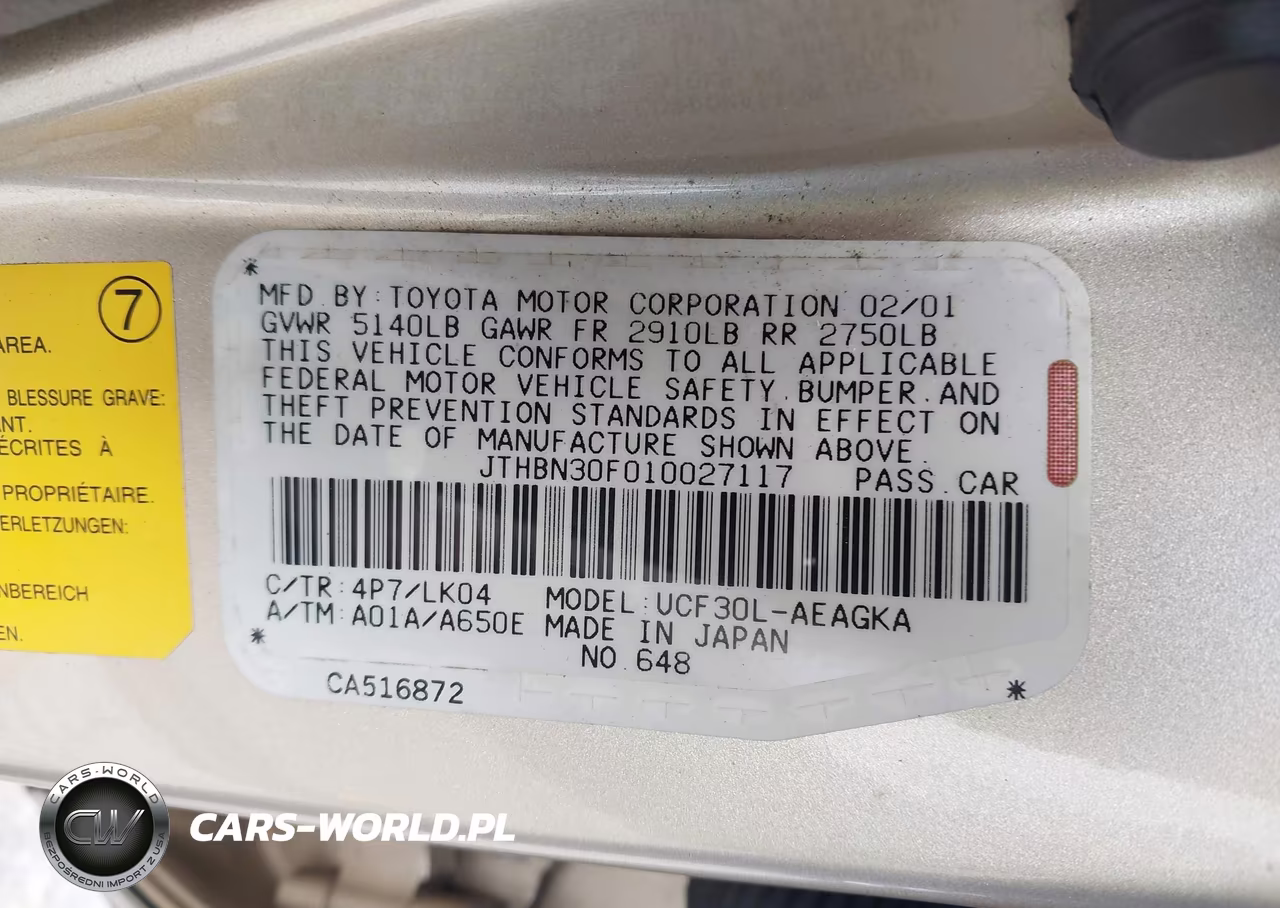 2001 Lexus Ls 430 VIN:JTHBN30F010027117 - 9