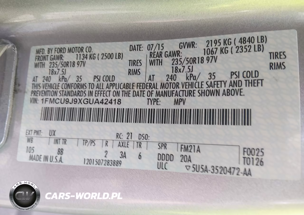 2016 Ford Escape Titanium VIN:1FMCU9J9XGUA42418 - 9