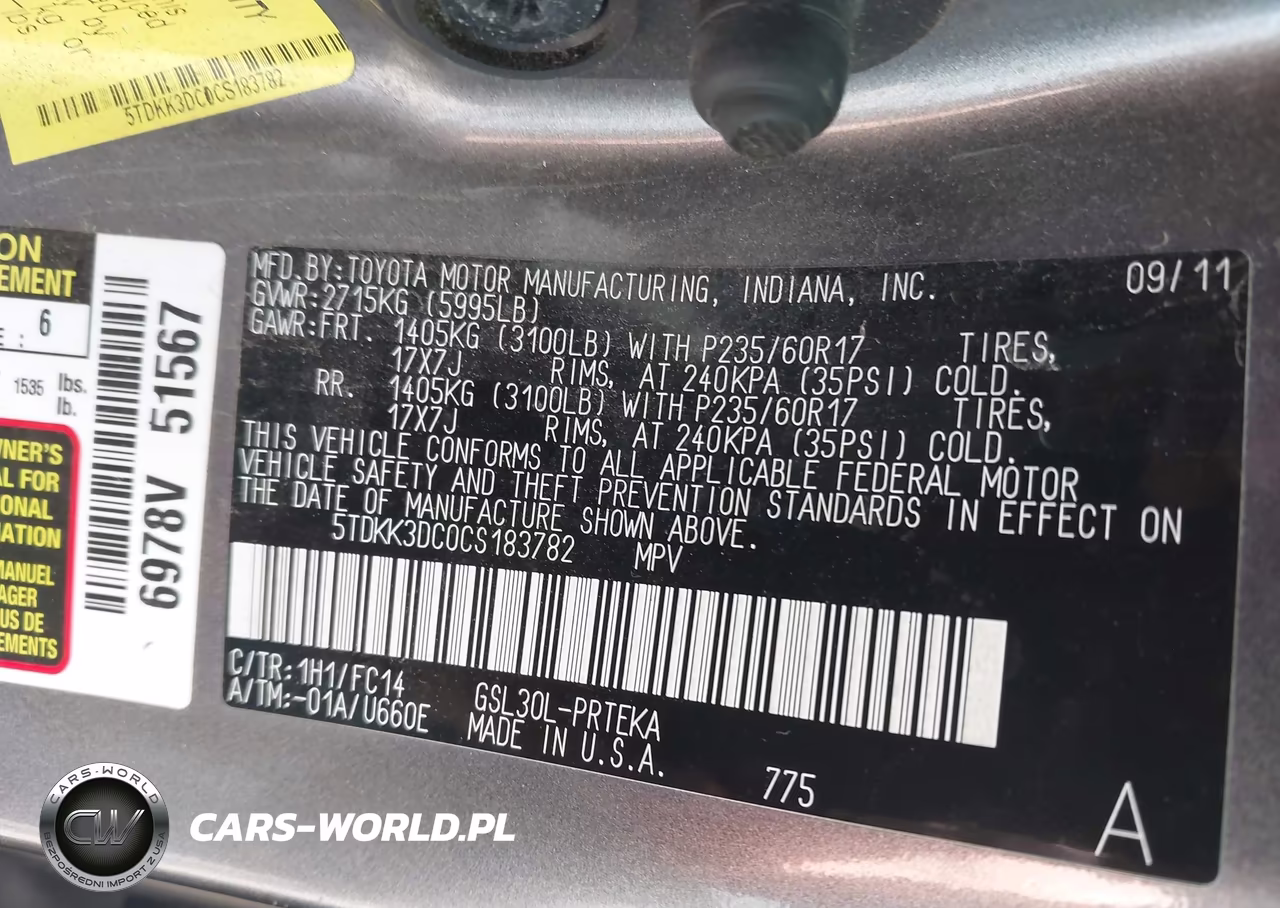 2012 Toyota Sienna Le V6 8 Passenger VIN:5TDKK3DC0CS183782 - 9