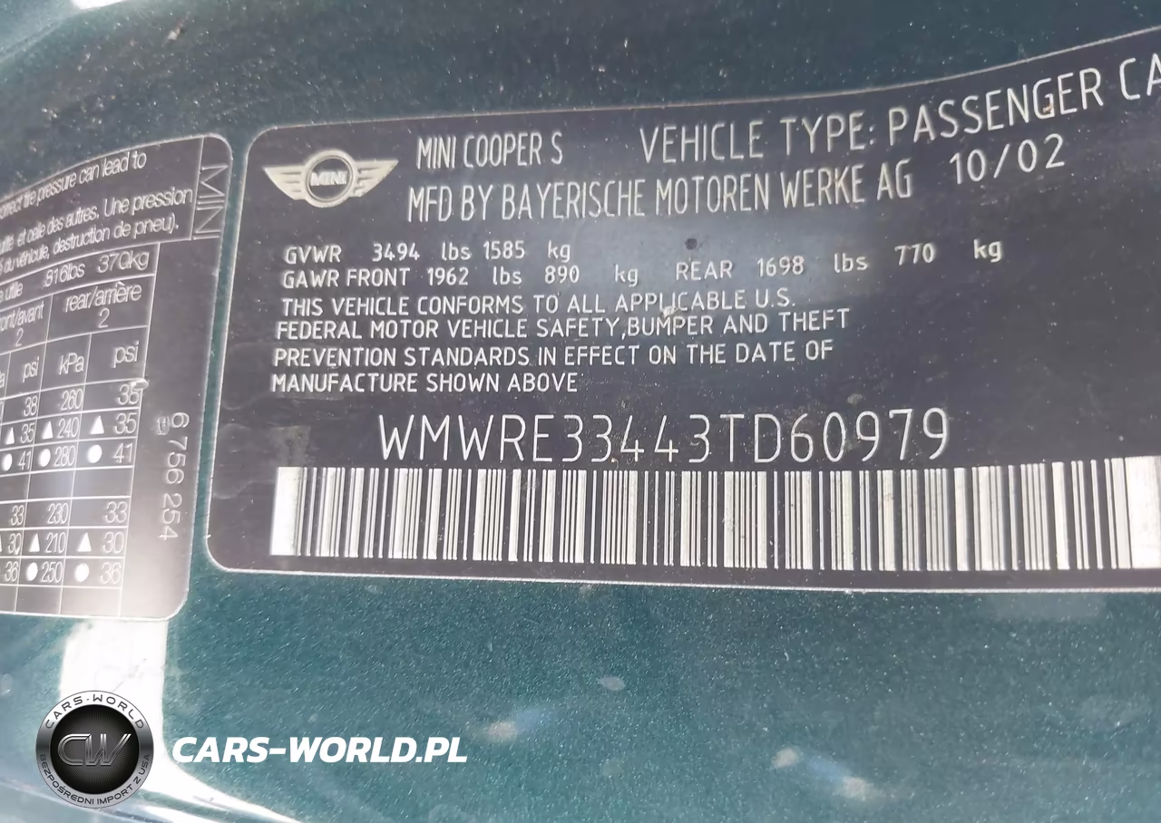 2003 Mini Cooper S VIN:WMWRE33443TD60979 - 9