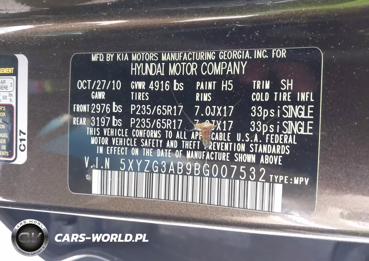 2011 Hyundai Santa Fe Gls VIN:5XYZG3AB9BG007532 - 9