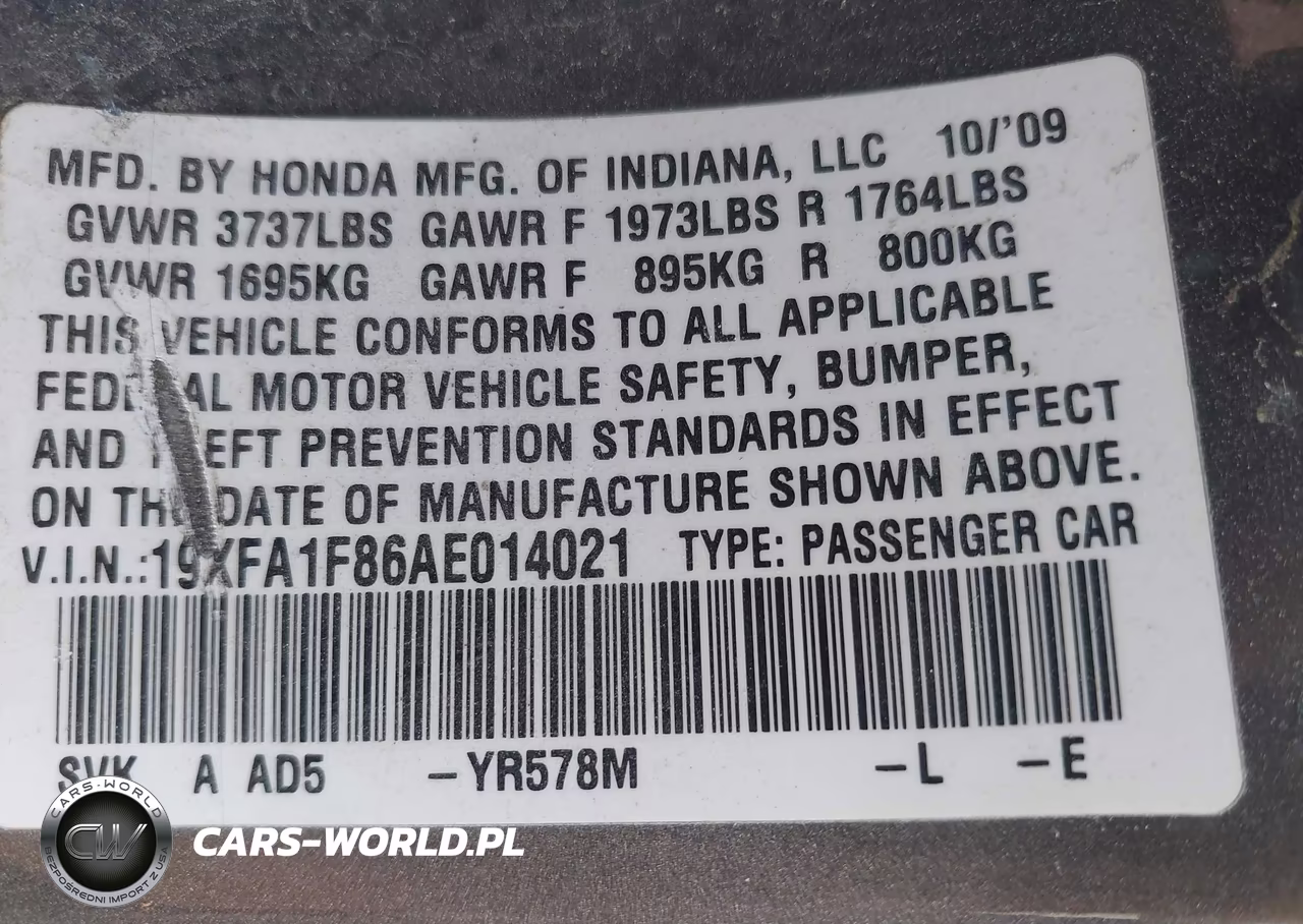 2010 Honda Civic Ex VIN:19XFA1F86AE014021 - 9