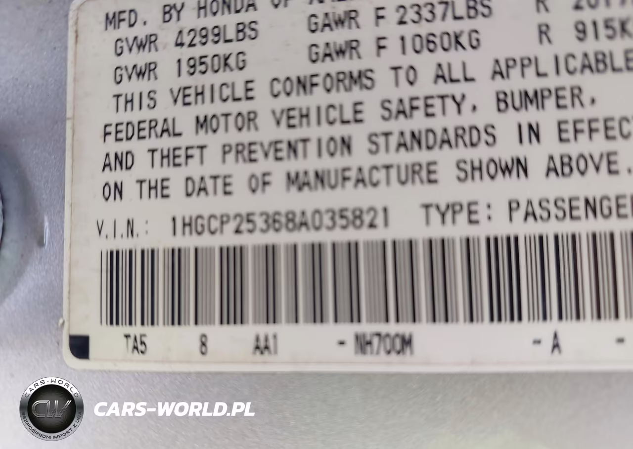 2008 Honda Accord 2.4 Lx VIN:1HGCP25368A035821 - 9