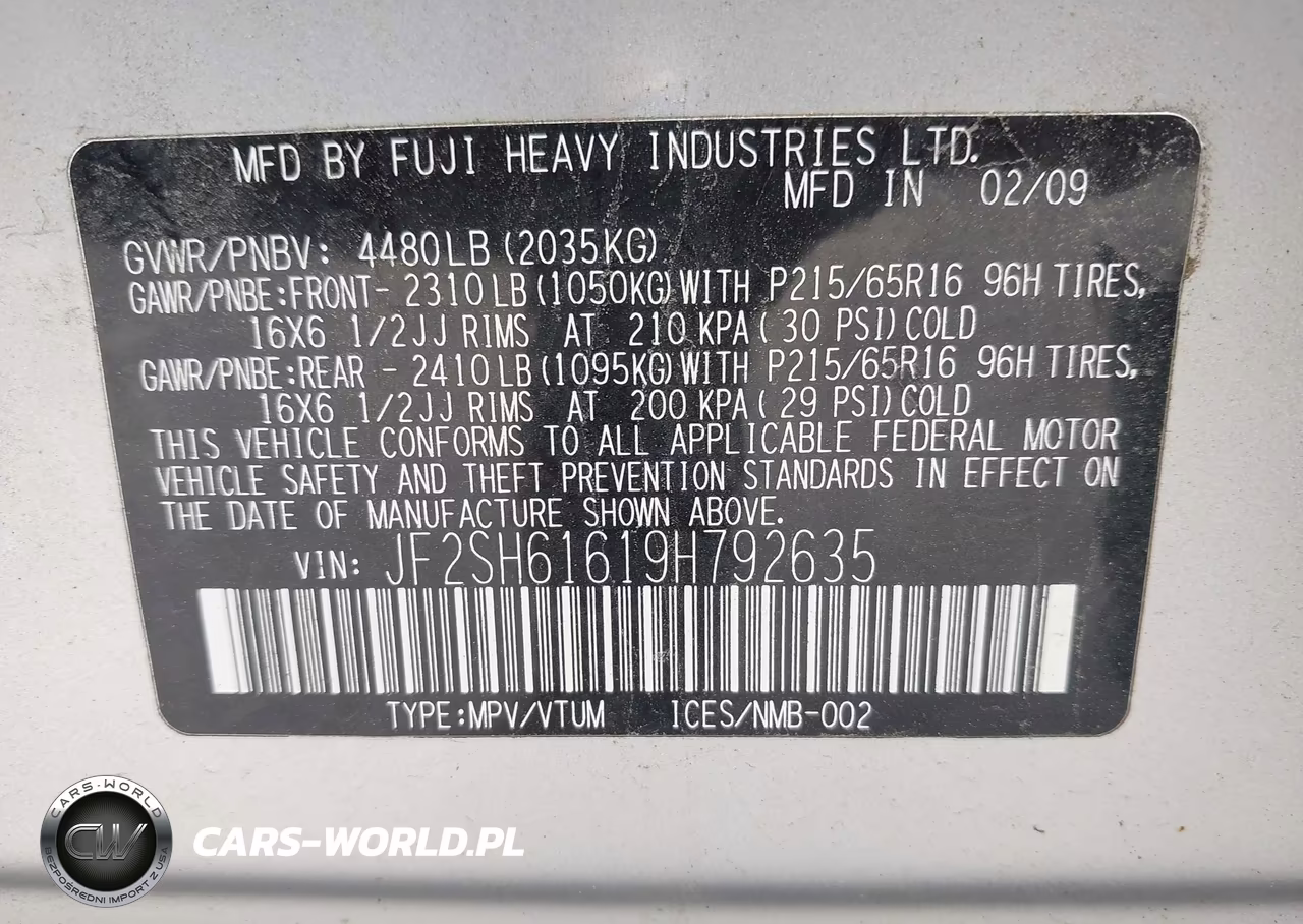 2009 Subaru Forester 2.5X VIN:JF2SH61619H792635 - 9