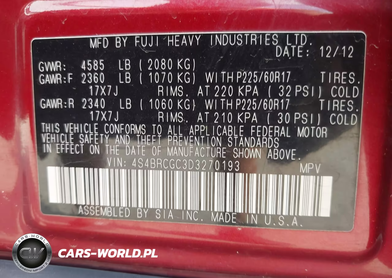 2013 Subaru Outback 2.5I Premium VIN:4S4BRCGC3D3270193 - 9