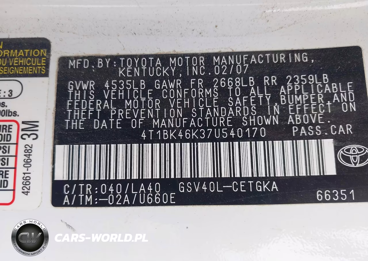 2007 Toyota Camry Xle V6 VIN:4T1BK46K37U540170 - 9