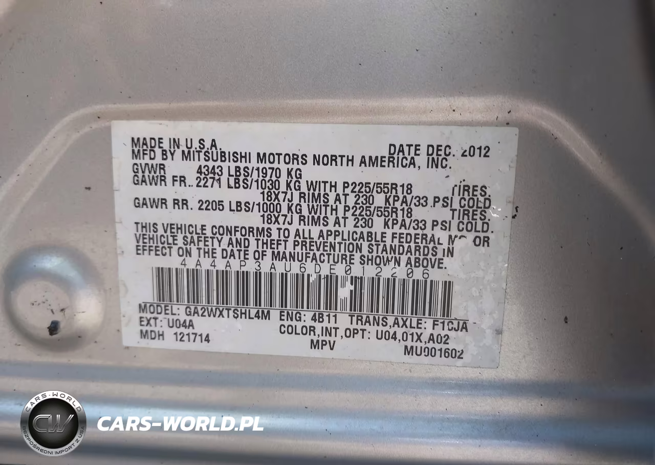 2013 Mitsubishi Outlander Sport Es VIN:4A4AP3AU6DE012206 - 8