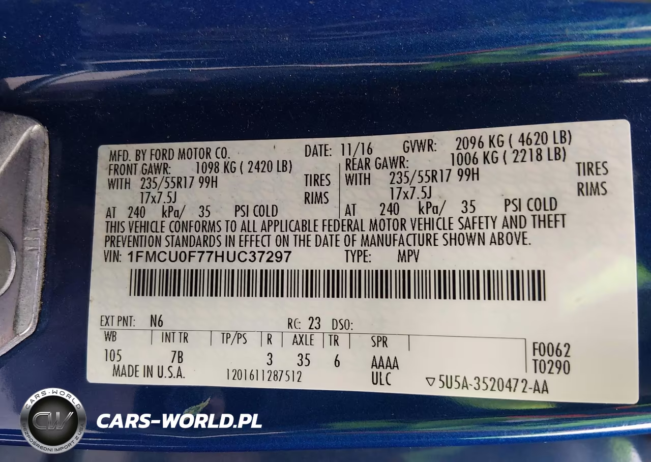 2017 Ford Escape S VIN:1FMCU0F77HUC37297 - 9
