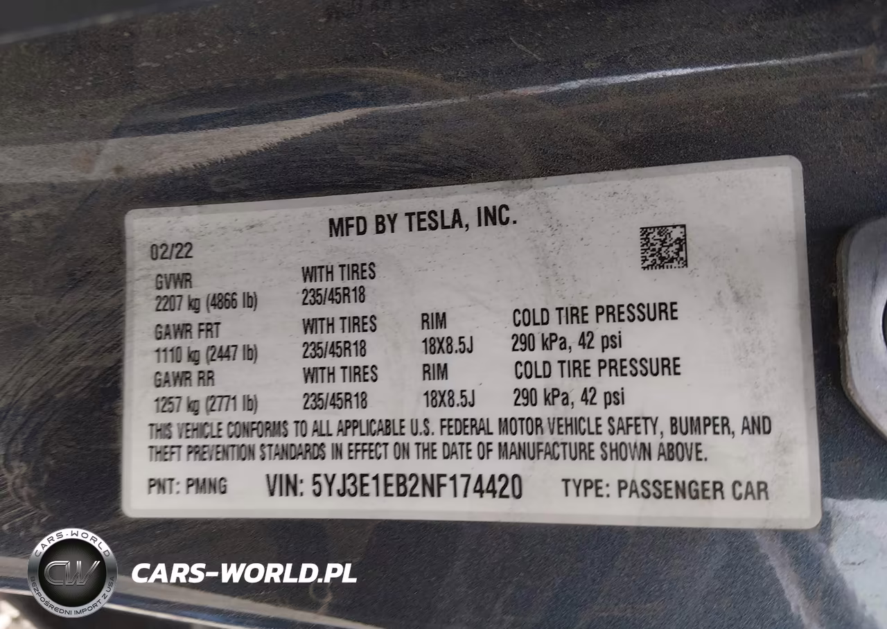 2022 Tesla Model 3 Long Range Dual Motor All-Wheel Drive VIN:5YJ3E1EB2NF174420 - 9