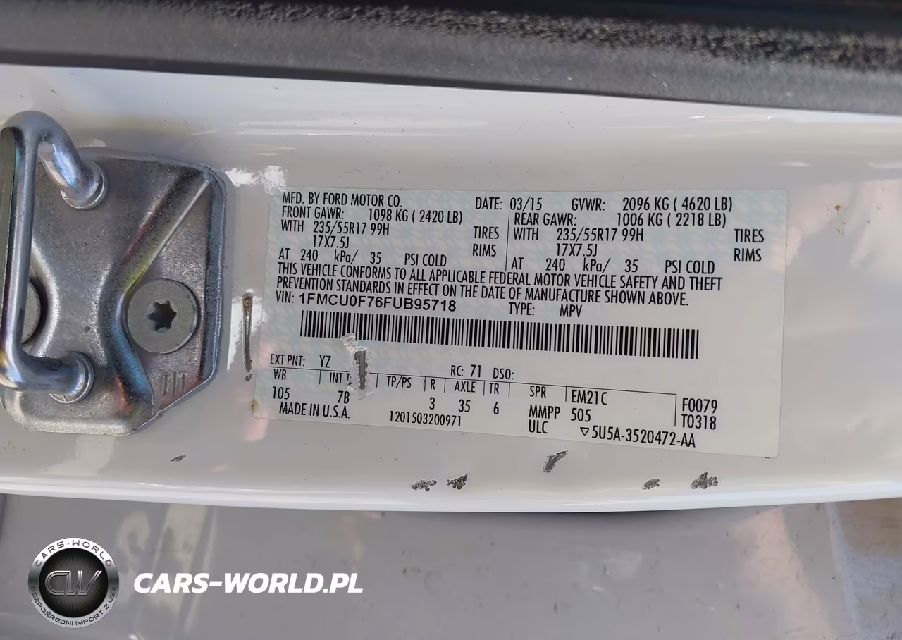 2015 Ford Escape S VIN:1FMCU0F76FUB95718 - 9