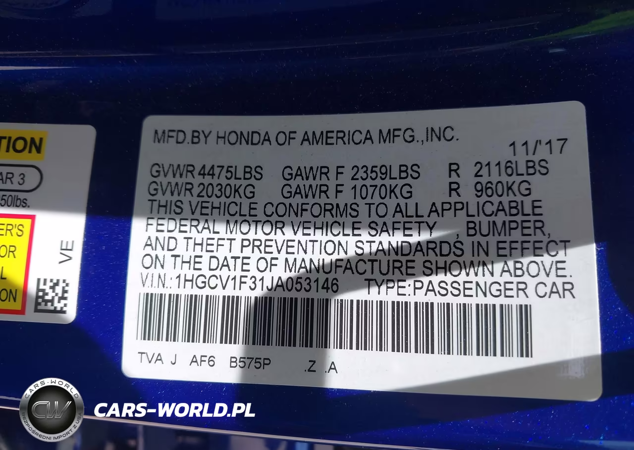 2018 Honda Accord Sport VIN:1HGCV1F31JA053146 - 9
