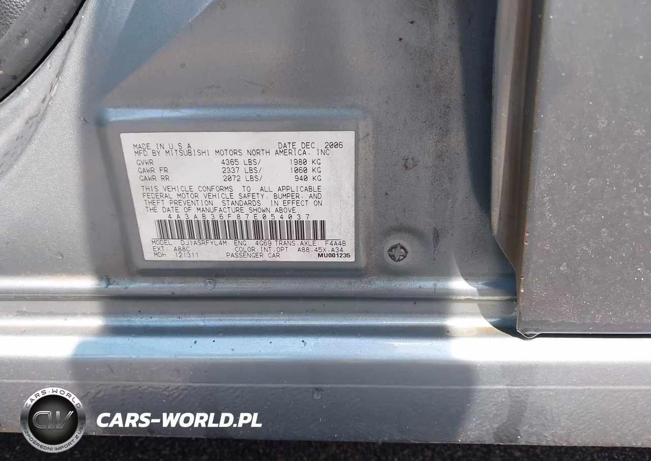 2007 Mitsubishi Galant Es-Se VIN:4A3AB36F87E054037 - 9