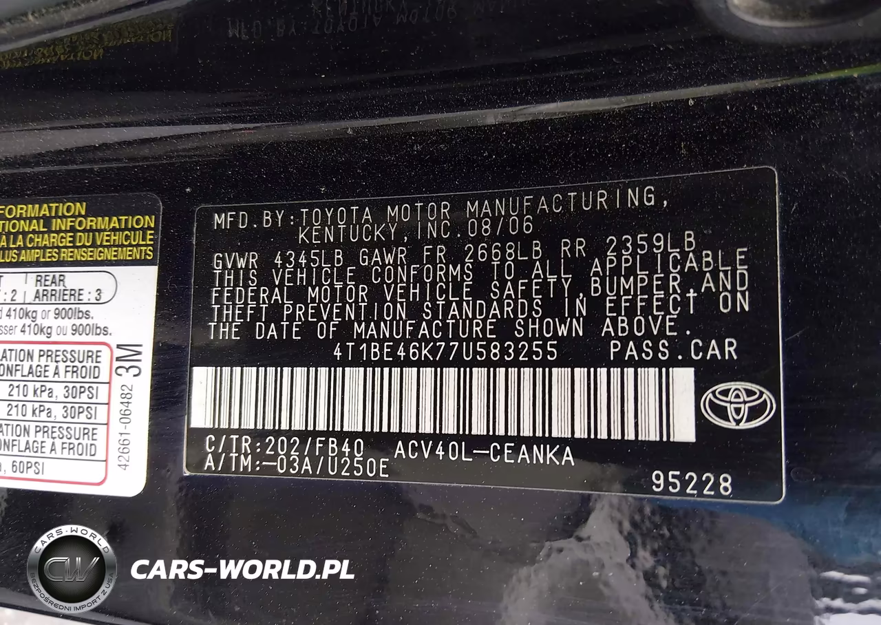 2007 Toyota Camry Le VIN:4T1BE46K77U583255 - 9