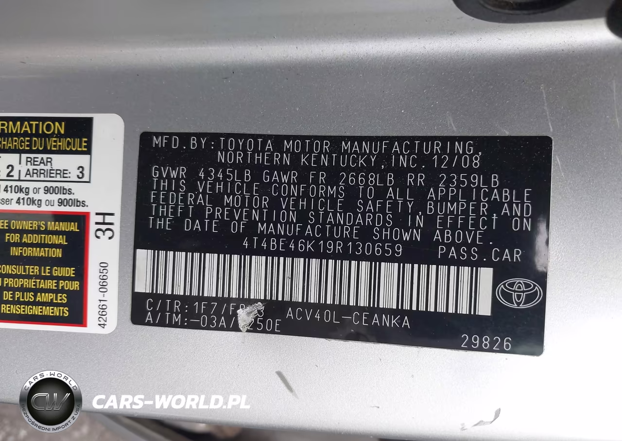 2009 Toyota Camry Le VIN:4T4BE46K19R130659 - 9