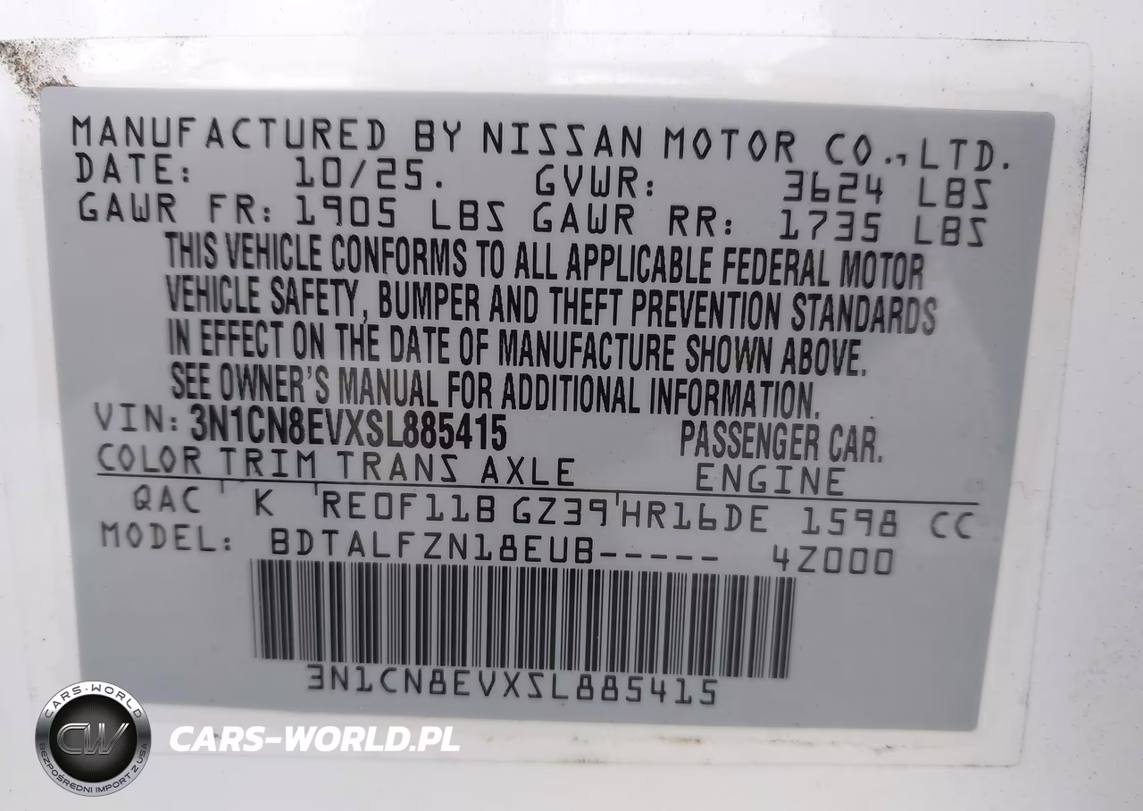 2025 Nissan Versa 1.6 Sv VIN:3N1CN8EVXSL885415 - 9