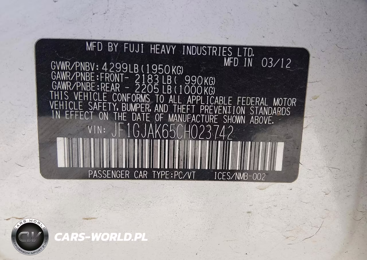 2012 Subaru Impreza 2.0I Limited VIN:JF1GJAK65CH023742 - 9