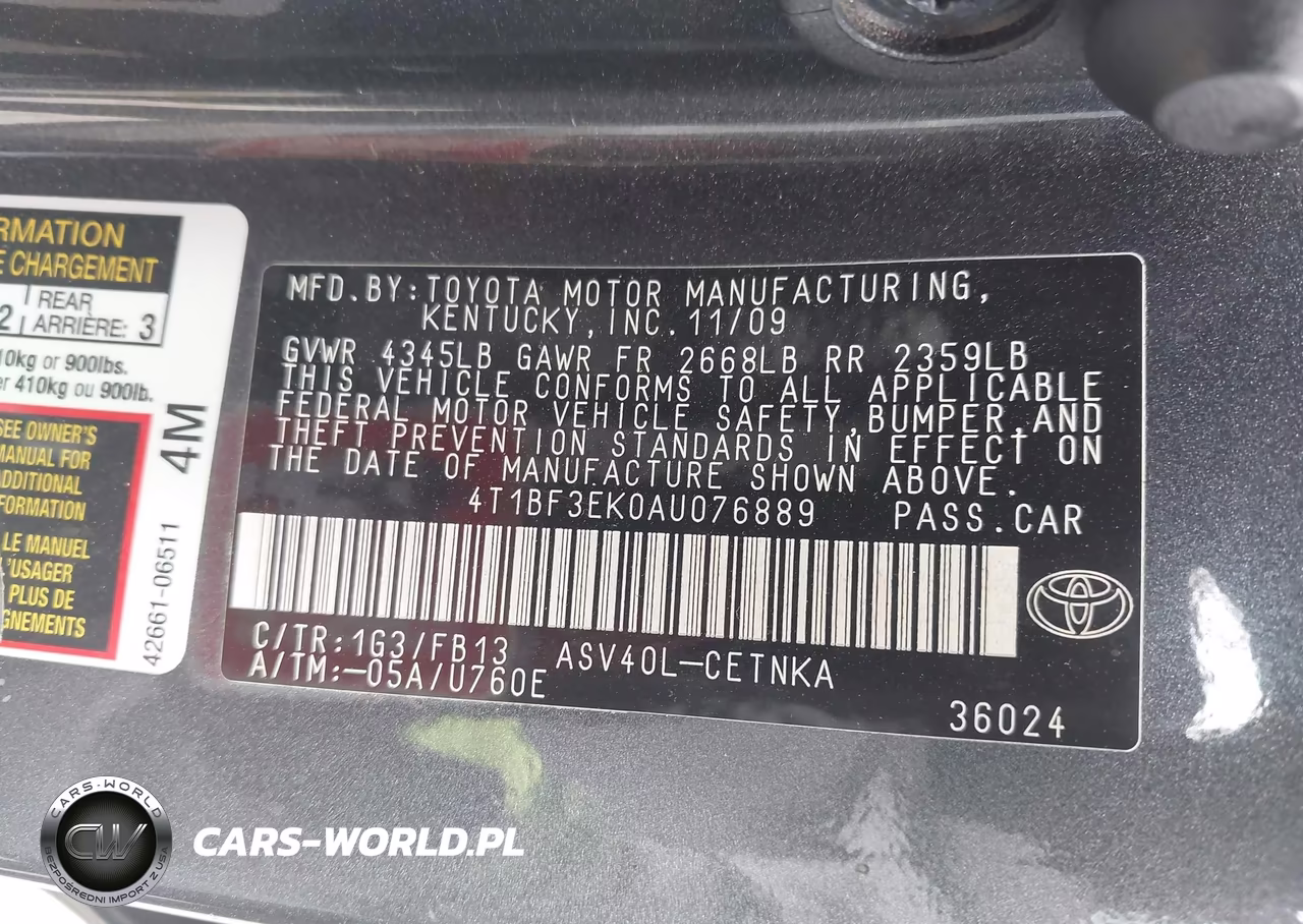 2010 Toyota Camry Le VIN:4T1BF3EK0AU076889 - 9