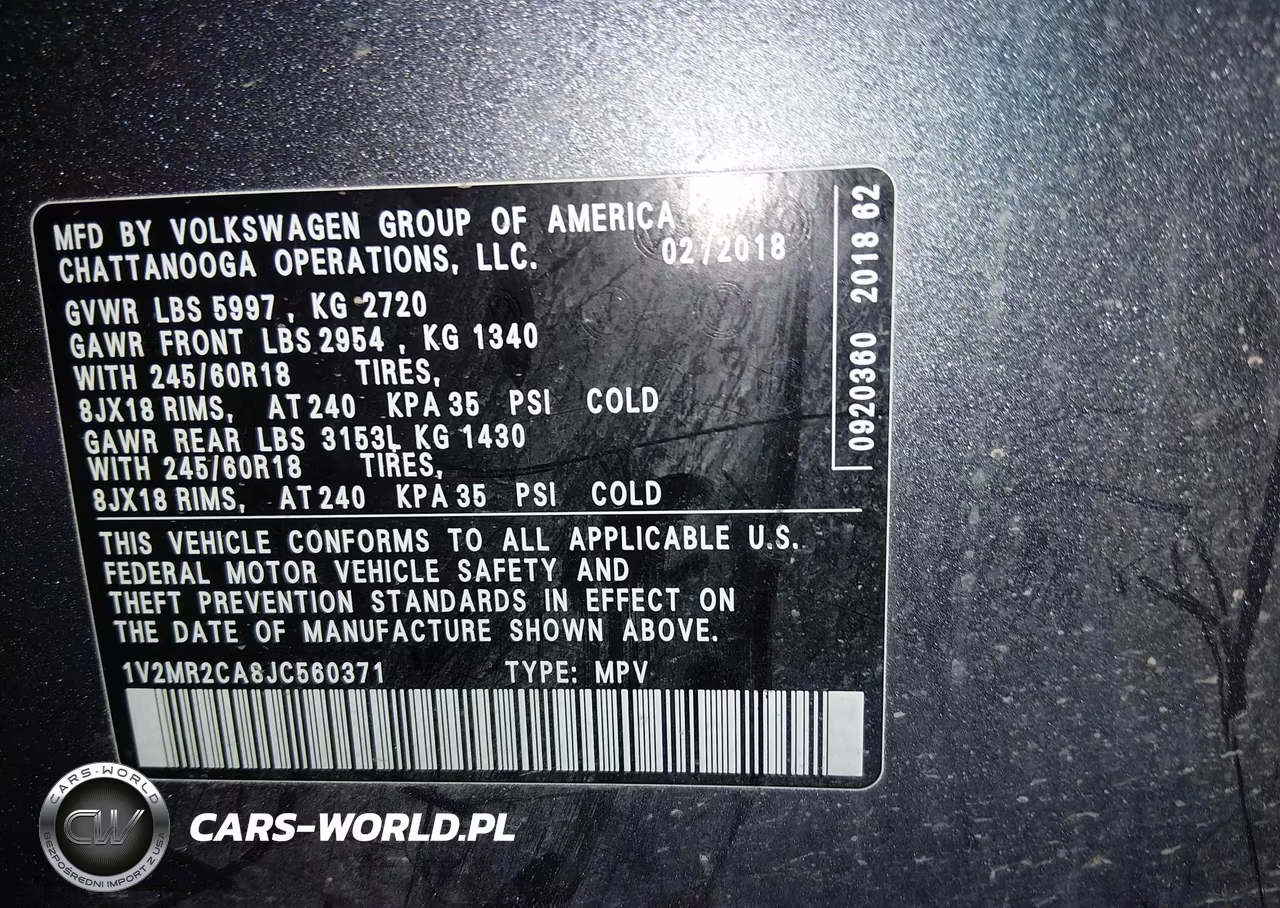 2018 Volkswagen Atlas 3.6L V6 Sel VIN:1V2MR2CA8JC560371 - 9