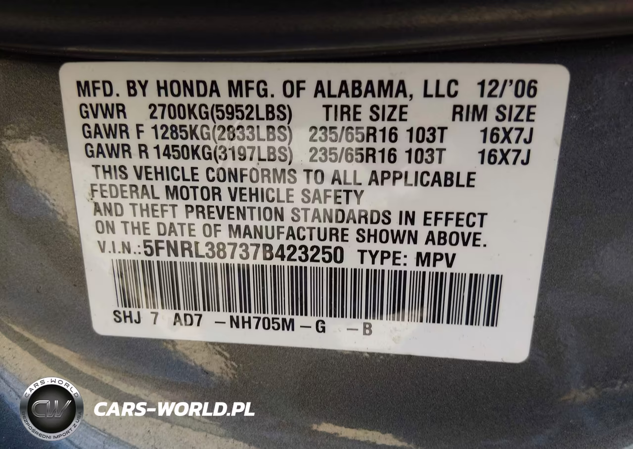 2007 Honda Odyssey Ex-L VIN:5FNRL38737B423250 - 9