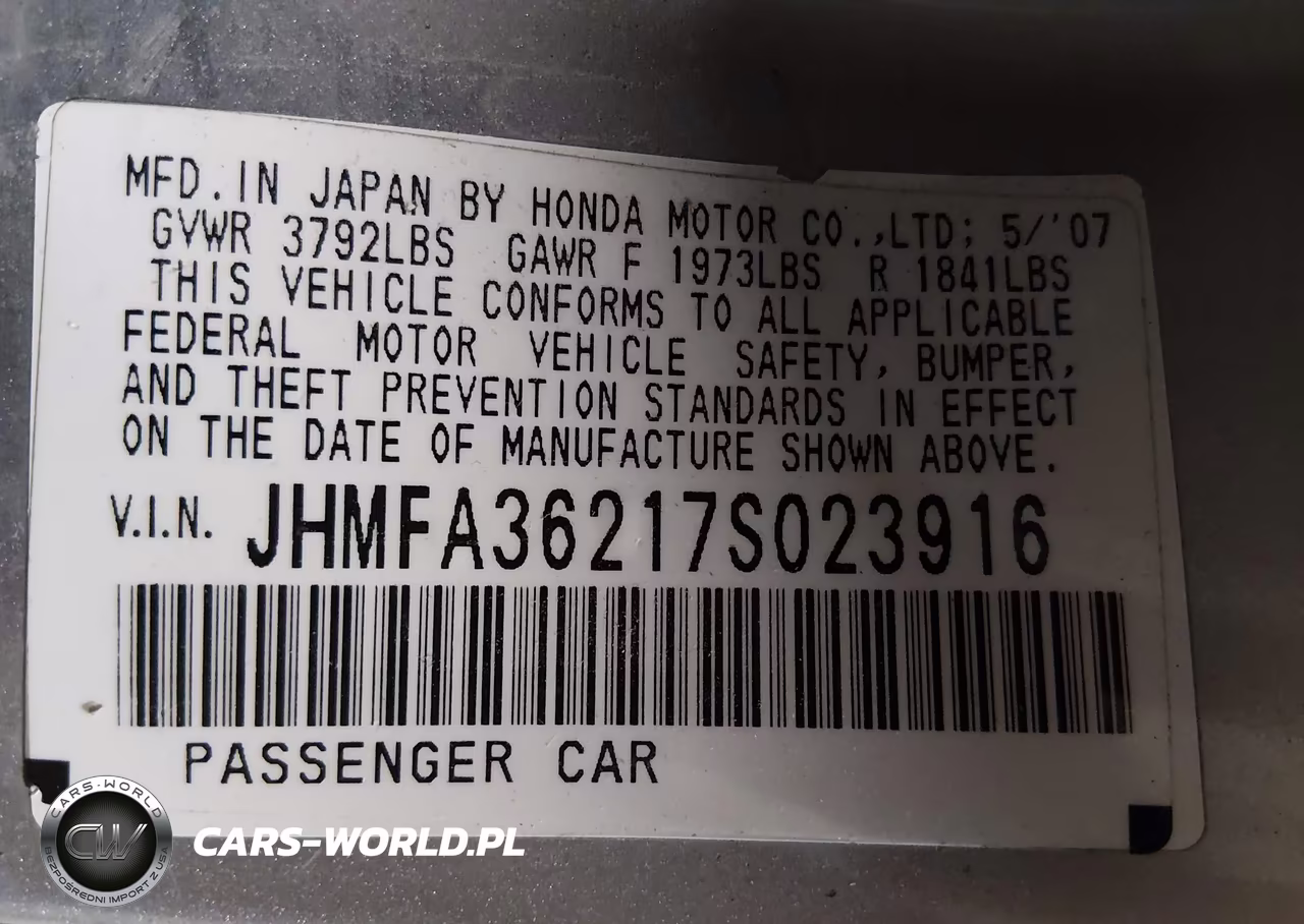 2007 Honda Civic Hybrid VIN:JHMFA36217S023916 - 9
