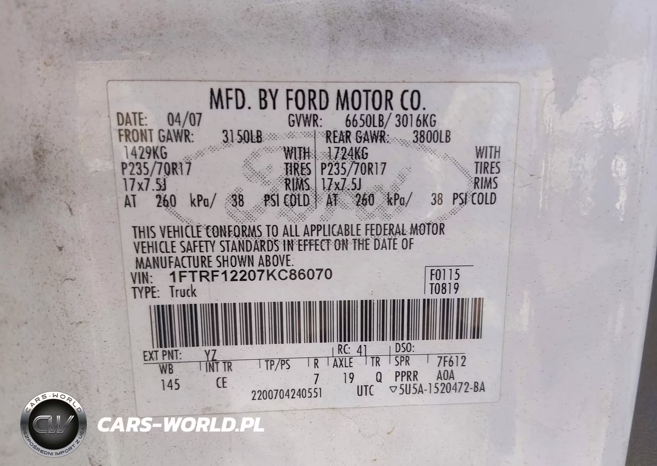 2007 Ford F-150 Stx-Xl-Xlt VIN:1FTRF12207KC86070 - 9