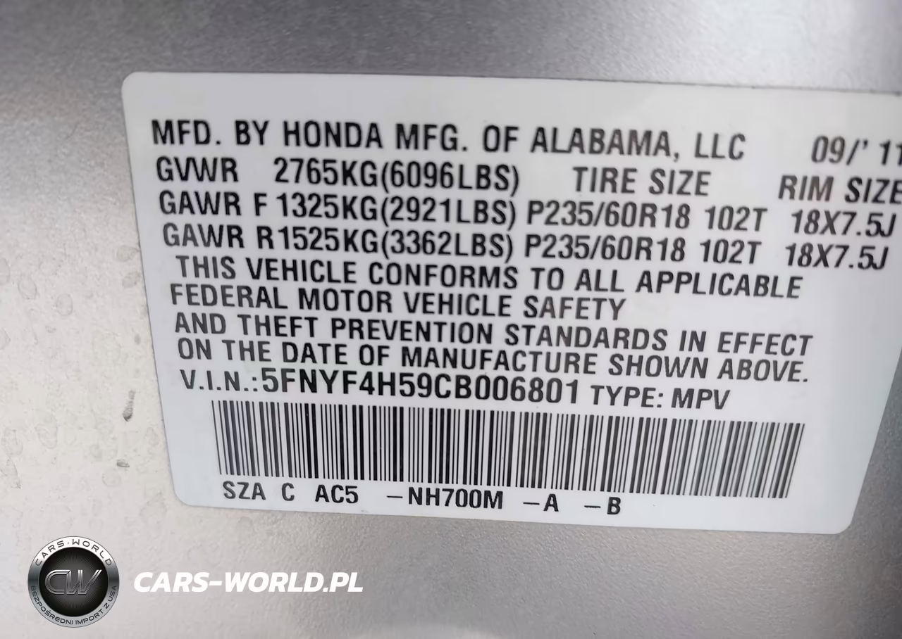 2012 Honda Pilot Ex-L VIN:5FNYF4H59CB006801 - 9