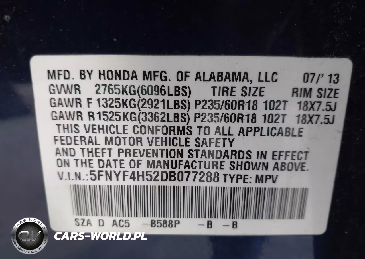 2013 Honda Pilot Ex-L VIN:5FNYF4H52DB077288 - 9