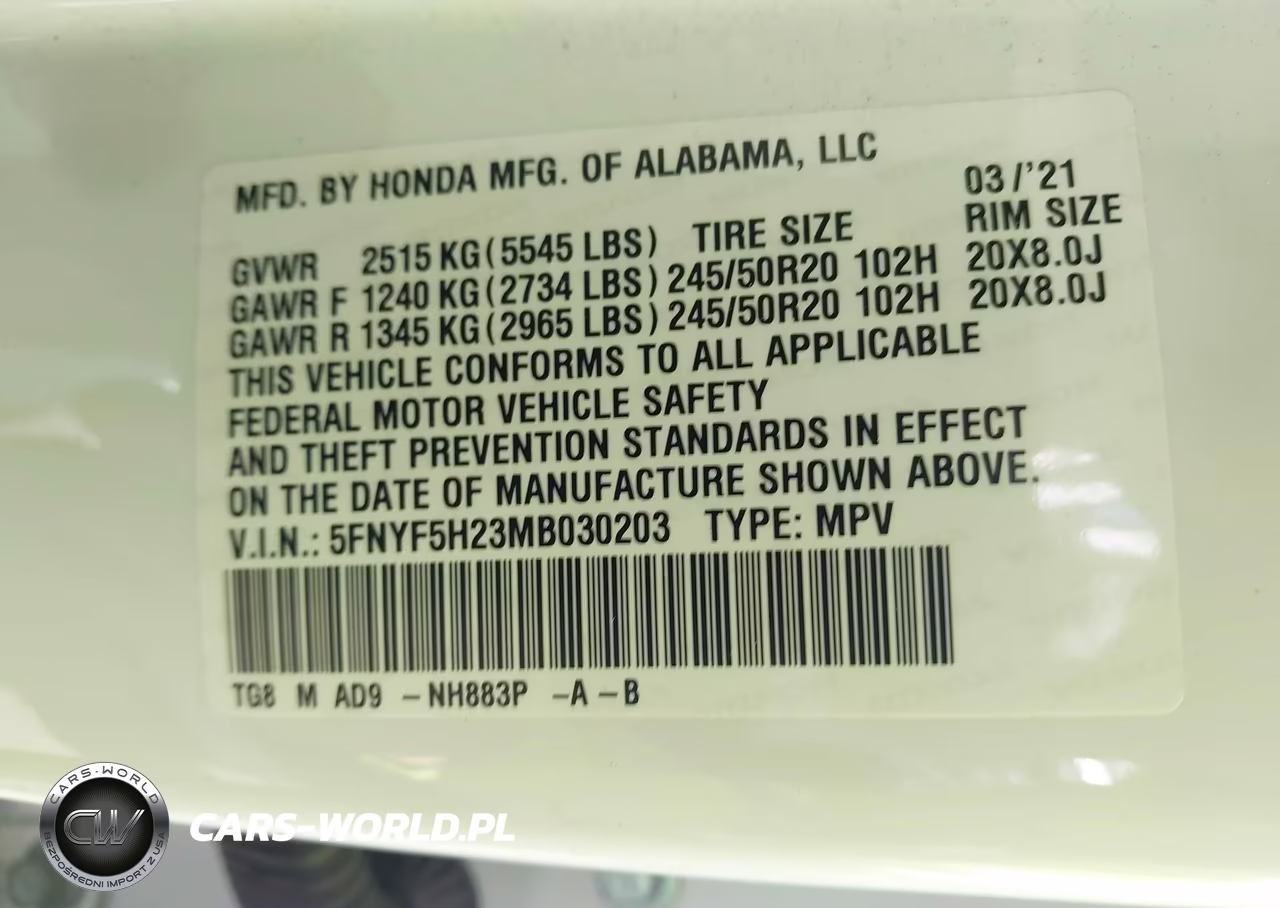 2021 Honda Pilot 2Wd Special Edition VIN:5FNYF5H23MB030203 - 9