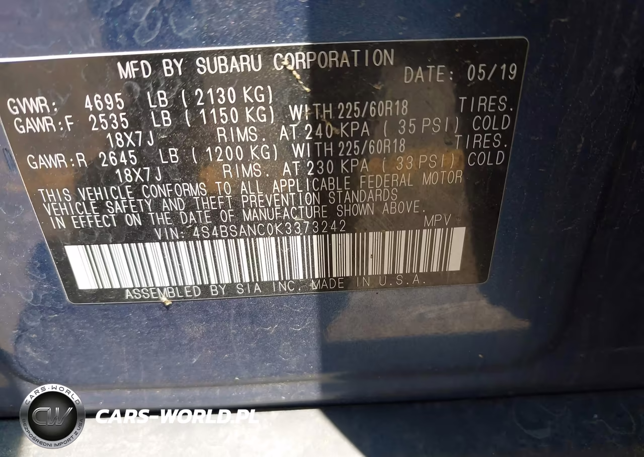 2019 Subaru Outback 2.5I Limited VIN:4S4BSANC0K3373242 - 9