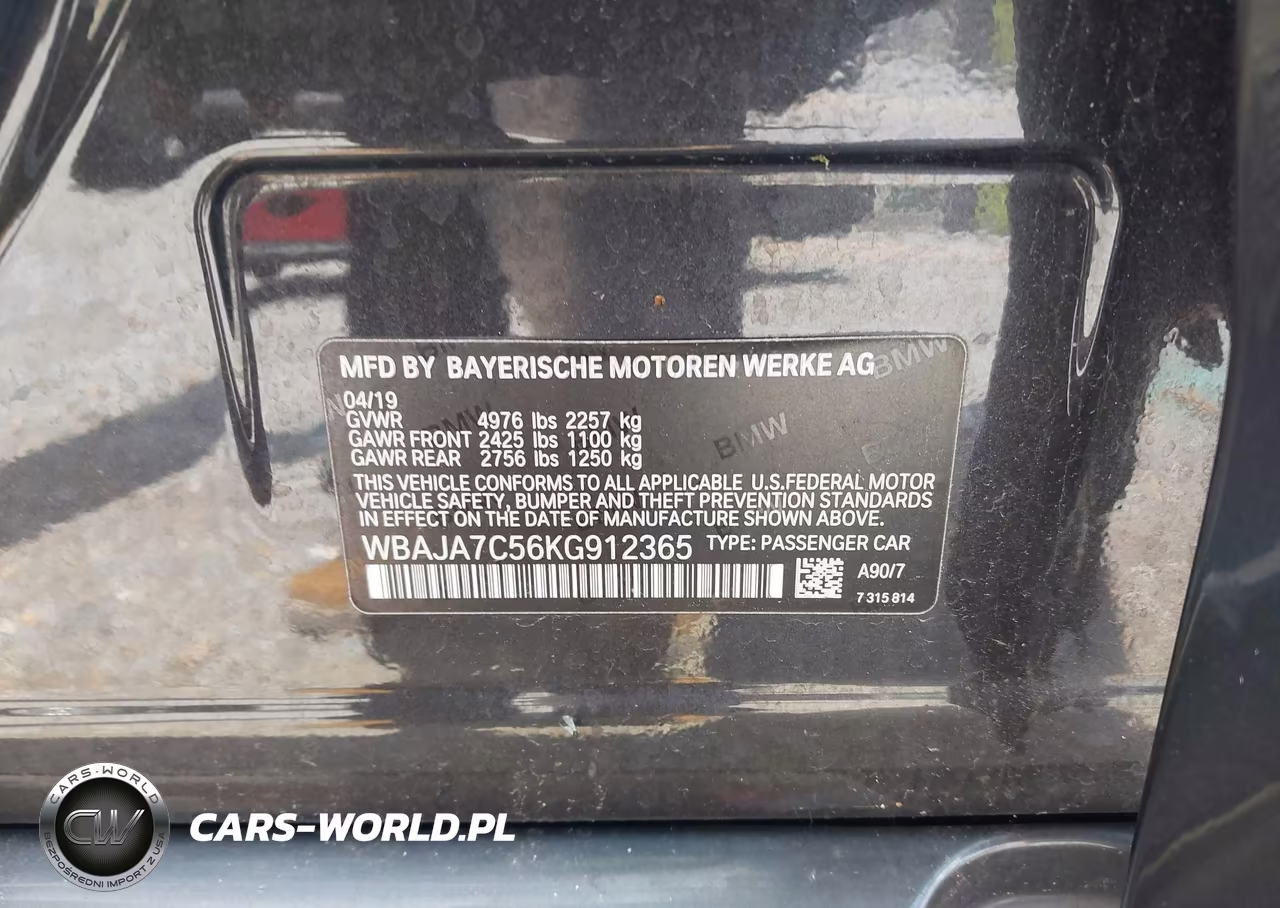 2019 BMW 5 Series 530I xDrive VIN:WBAJA7C56KG912365 - 9