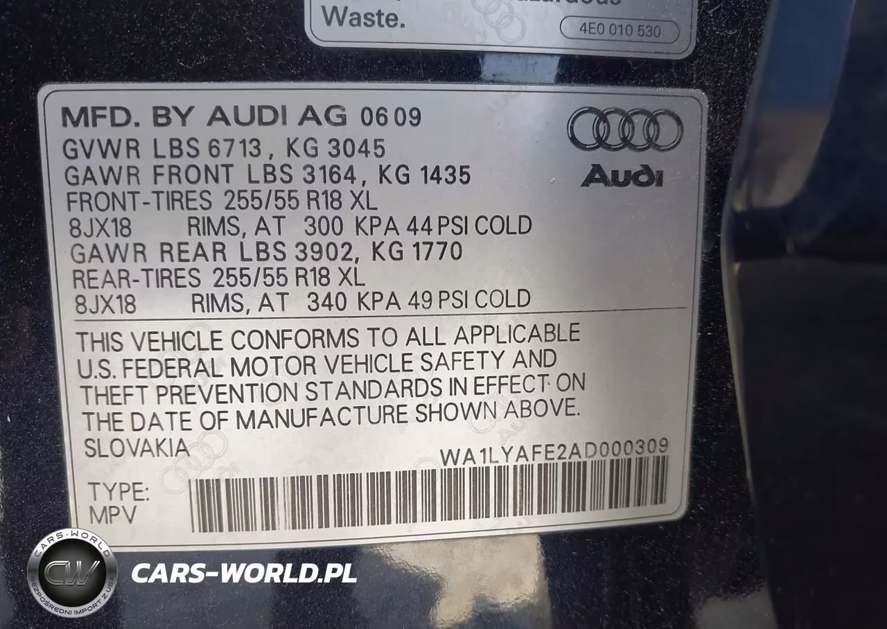 2010 Audi Q7 3.6 Premium VIN:WA1LYAFE2AD000309 - 9