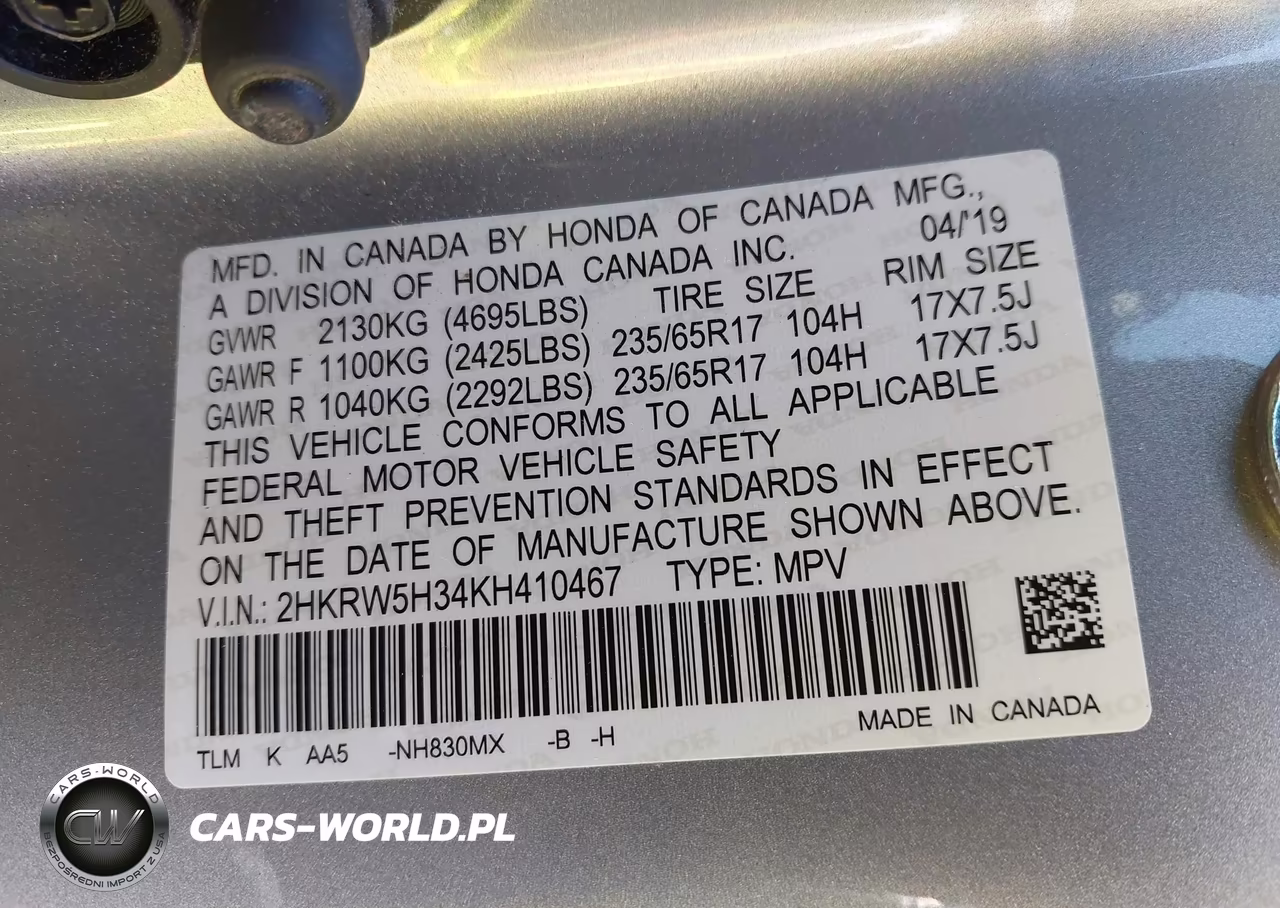 2019 Honda Cr-V Lx VIN:2HKRW5H34KH410467 - 9