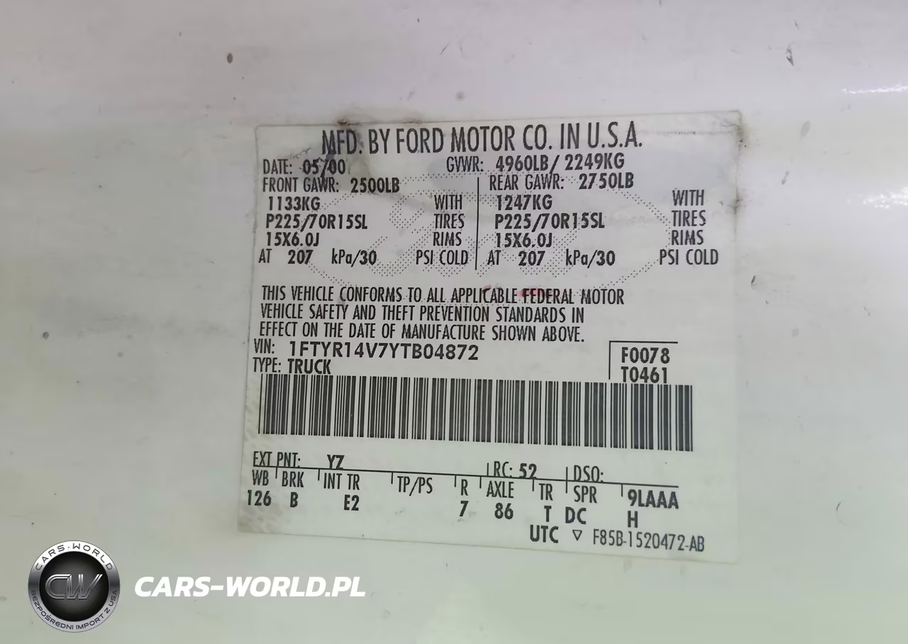 2000 Ford Ranger Xl-Xlt VIN:1FTYR14V7YTB04872 - 9