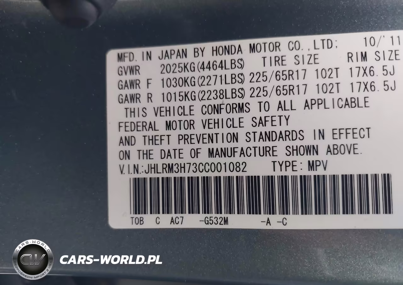 2012 Honda Cr-V Ex-L VIN:JHLRM3H73CC001082 - 9