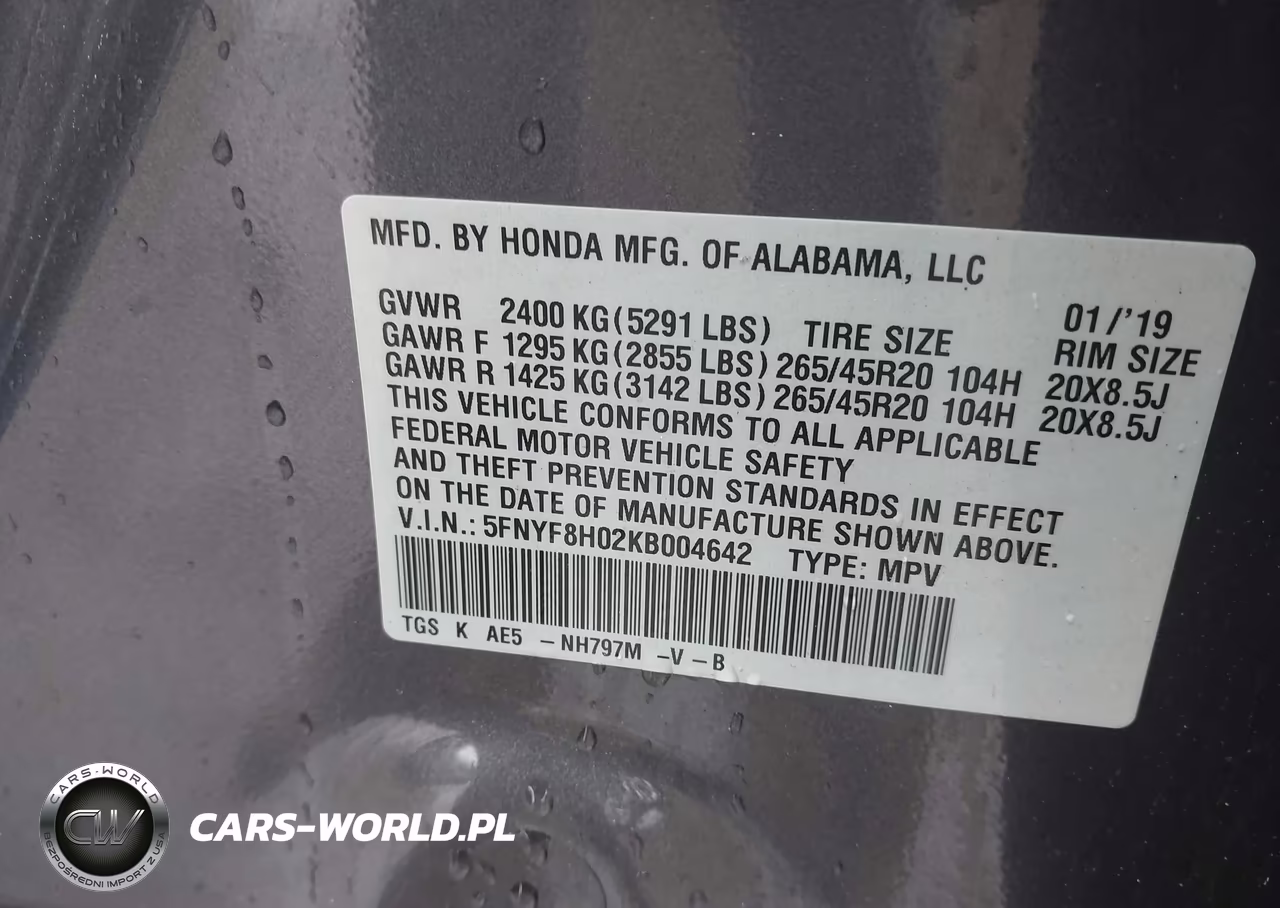 2019 Honda Passport Elite VIN:5FNYF8H02KB004642 - 9