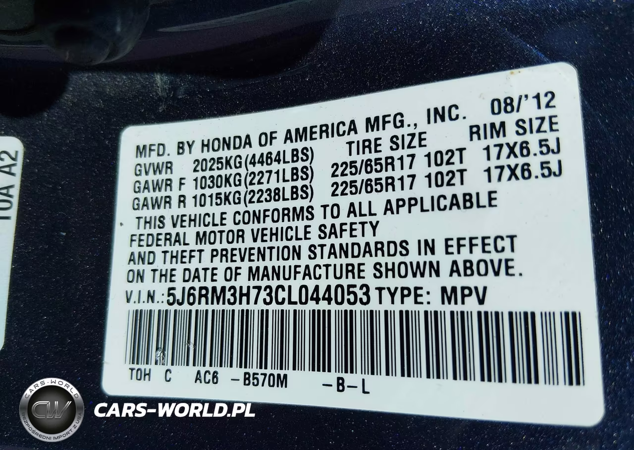 2012 Honda Cr-V Ex-L VIN:5J6RM3H73CL044053 - 9