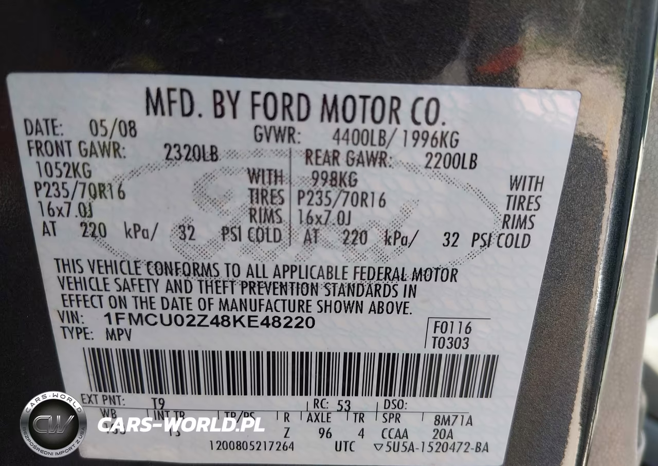 2008 Ford Escape Xls-Xls Manual VIN:1FMCU02Z48KE48220 - 9
